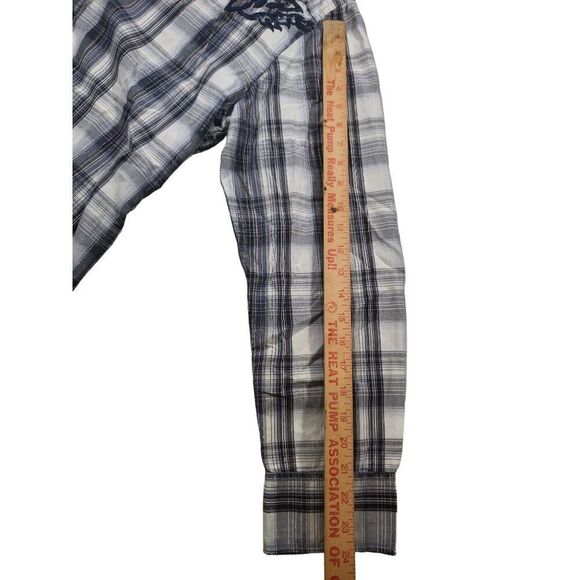 Roar Plaid Button Up Shirt Men Sz‎ L Embroidered Blue Gray Designer - Picture 6 of 7